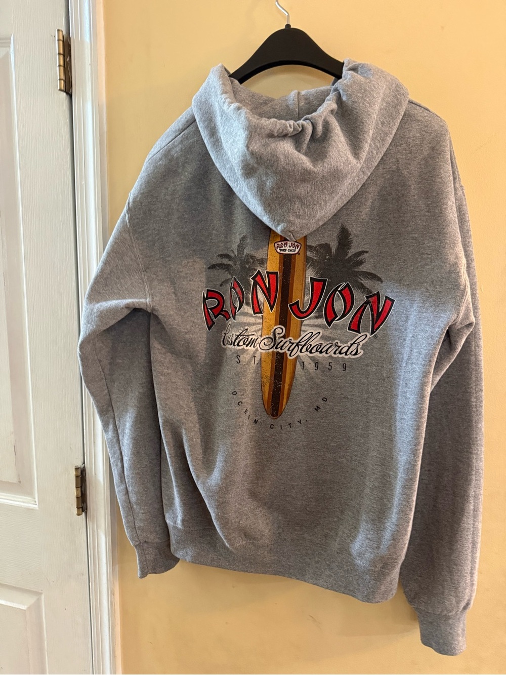 Ron Jon Ocean City Maryland Gray Graphic Hoodie - Surfboard Back Print, M
